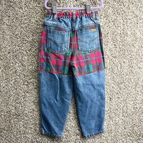 Vintage BonJour High Rise Blue and Red Plaid Patchwork Jeans in Size 6 - Picture 3 of 8